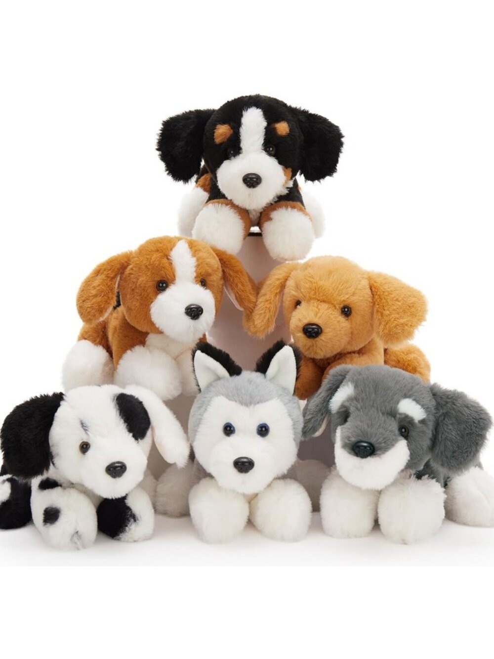 6 Pack Plush Puppy Stuffed Animals Set - 11 Inch Cuddly Dog Toys for Kids